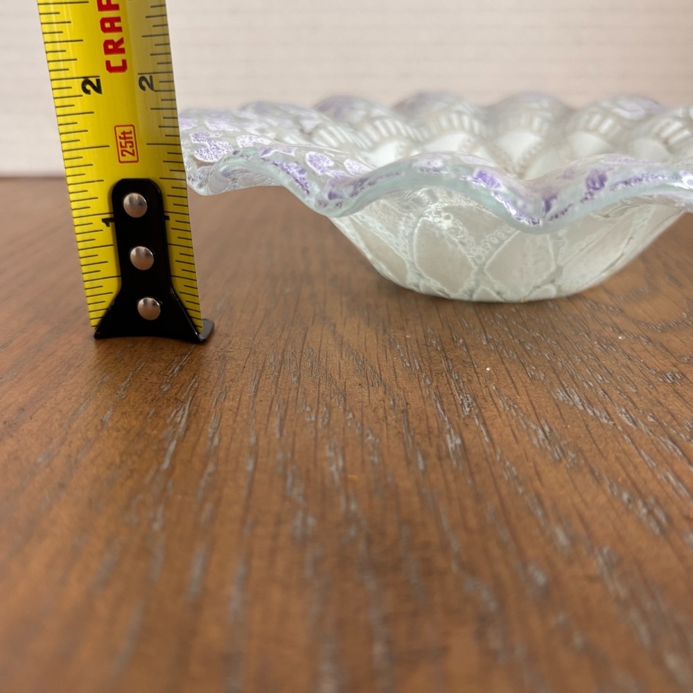 VINTAGE 70s SYDENSTRICKER Decorative Scalloped Glass Bowl Fused Glass Feminine - Picture 3 of 5